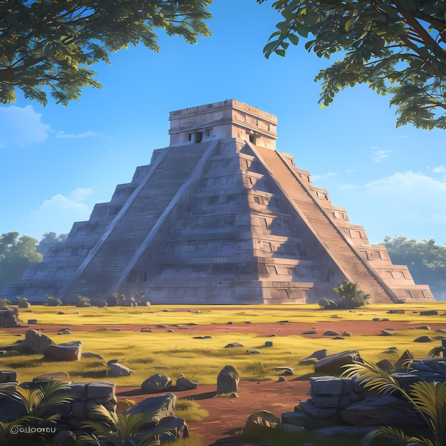 Antigas ruínas maias no meio-dia Chichen Itza Majestade atemporal