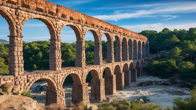 Antigo aqueduto na floresta de verão de tarragona