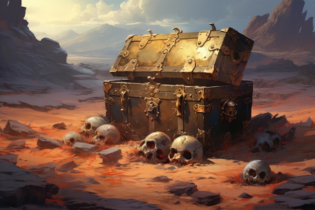 Antigo baú de tesouro enterrado em uma ilha deserta IA generativa
