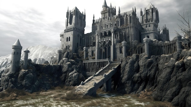 Antigo castelo de vampiro Drácula renderização 3d IA generativa