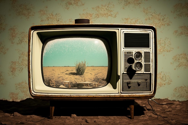 Antigo cinescópio TV em estilo retrô o conceito da influência da tv na consciência humana Generative ai