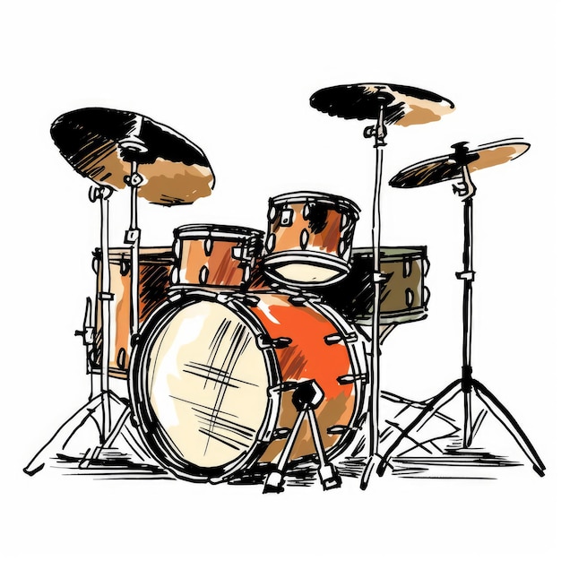 Antigo clipart básico do kit de bateria em IA generativa de fundo branco