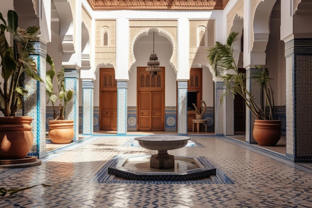 Antigo edifício de pátio histórico viagens turismo cultura marco arquitetura marroquina árabe antigo palácio