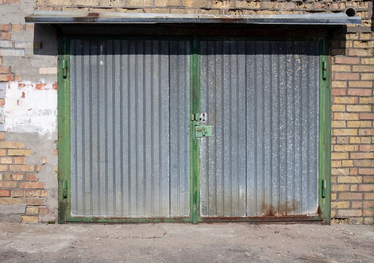 Foto antigo hangar de porta de armazém de metal