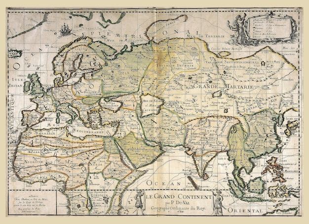 Antigo mapa vintage da Europa Ásia parte da África DuVal 1684