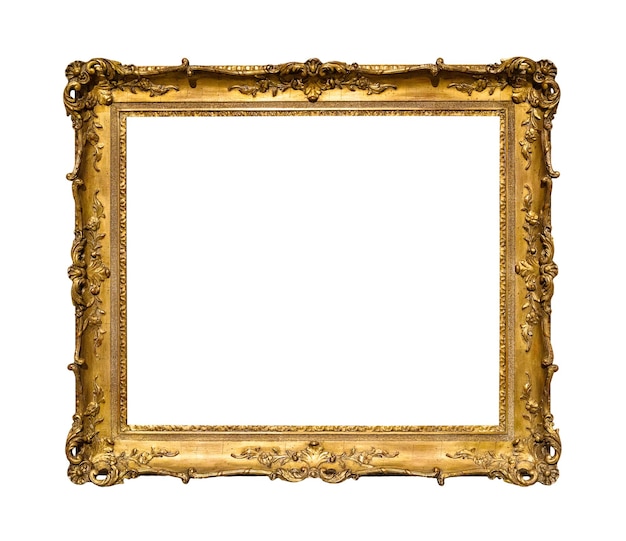 Antigo porta-retrato dourado ornamental isolado