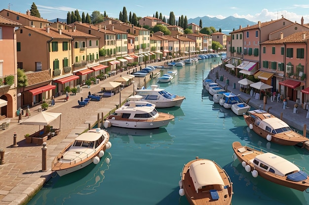 Antigo porto cheio de barcos em Desenzano del Garda Brescia Lombardia Itália centro da cidade de Desenzano del Garda marina no lago Garda