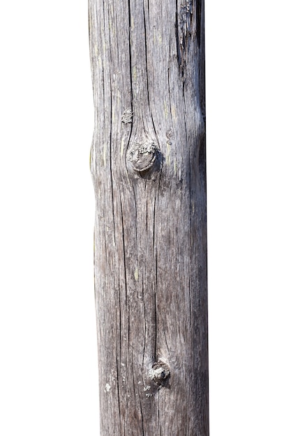 Antigo poste de madeira isolado no fundo branco