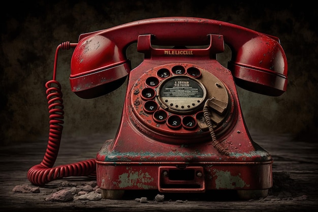 Antigo telefone vermelho telefone ilustração realista AI