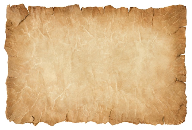 Antigo vintage de folha de papel pergaminho envelhecido ou textura isolada no fundo branco.
