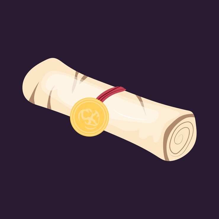 Foto antigos pergaminhos mágicos com medalha de ouro em design plano manuscrito de bruxaria ilustração vetorial isolada