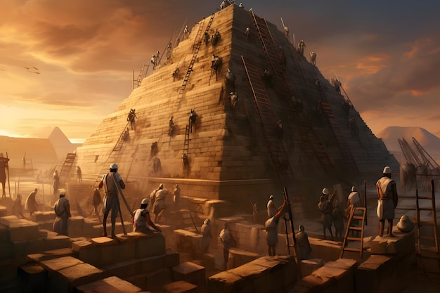 Antigos trabalhadores egípcios construindo as pirâmides