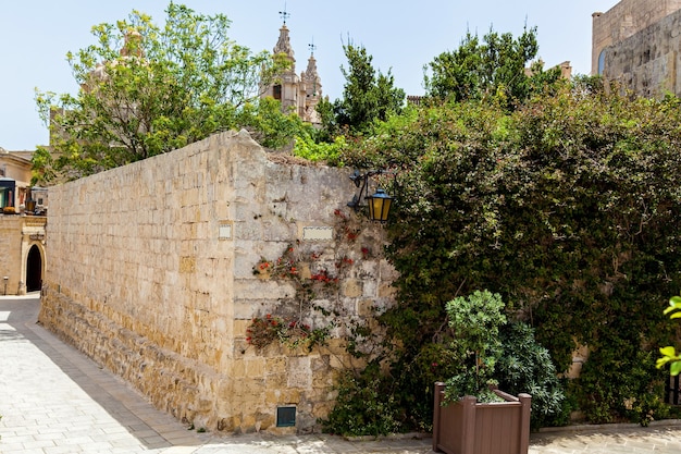 Foto antigua y angosta calle medieval de mdina, malta vistas de la isla de malta