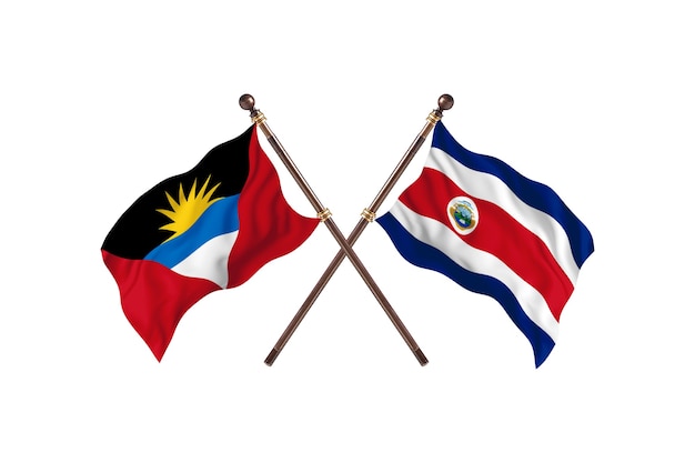 Antigua y Barbuda versus fondo de banderas de dos países de Costa Rica