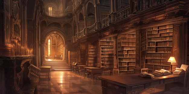 Foto una antigua biblioteca con altas estanterías ocultas alcobas resplandecientes
