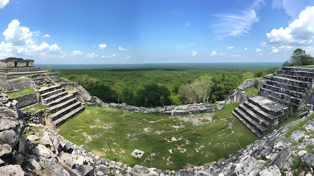 Foto la antigua ciudad maya de becan se encuentra en el estado de campeche, méxico.la ciudad fue fundada alrededor del año 300 a.c. y alcanzó su apogeo alrededor del año 600 d.c.