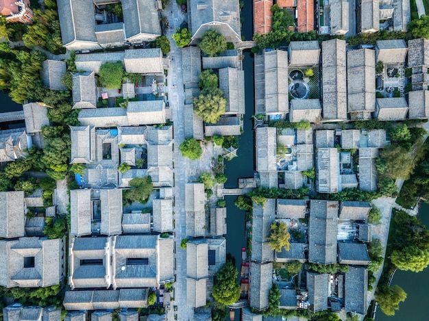 La antigua ciudad de Taierzhuang, Shandong, China desde la perspectiva de la fotografía aérea