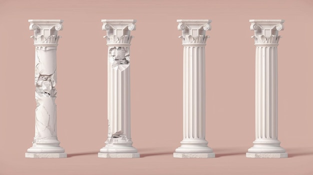 Una antigua columna romana hecha de arcilla blanca Ilustración 3D realista de un pilar de piedra de un templo Una colonnada de mármol para una fachada decorativa de una construcción histórica