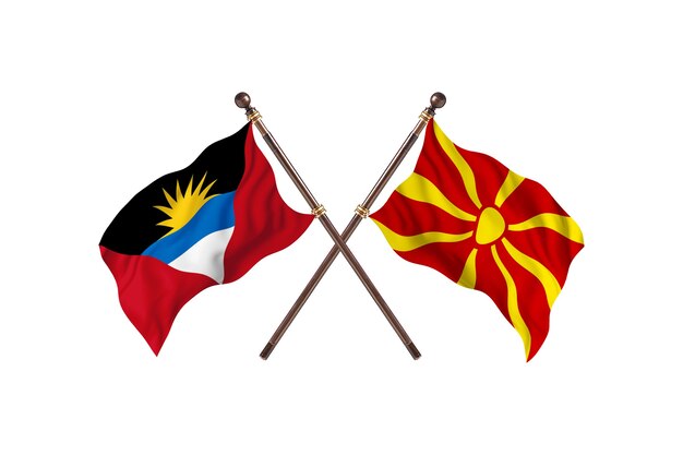 Antígua e Barbuda versus Macedônia Fundo das bandeiras de dois países