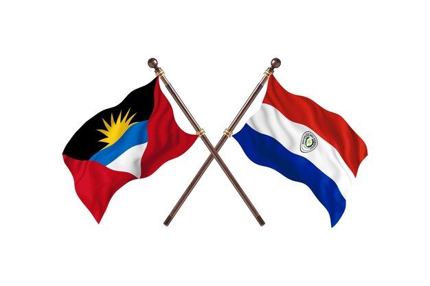 Antígua e Barbuda versus Paraguai, duas bandeiras de países, plano de fundo