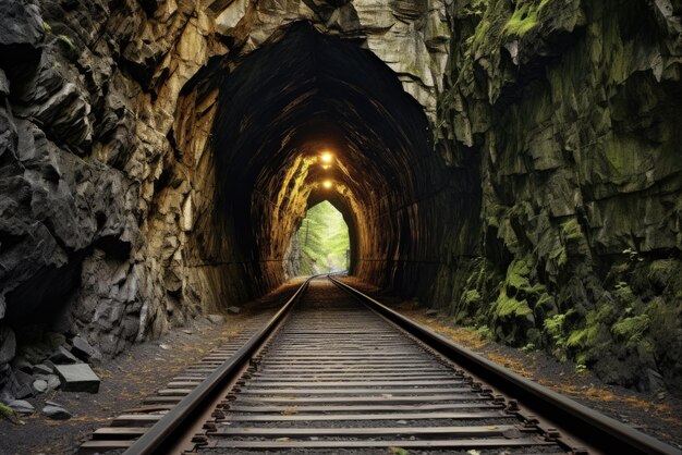 Antigua entrada del túnel del tren en la montaña Antiguo túnel ferroviario hecho de piedra para el transporte