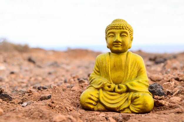 Una antigua estatua de Buda abandonada en el desierto