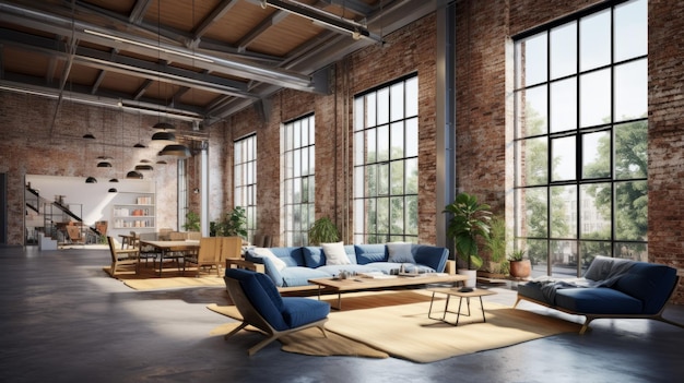 Antigua fábrica renovada convertida en moderno espacio de coworking con paredes de ladrillo a la vista