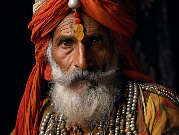 Antigua fotografía en color de un hombre indio de principios del siglo XX.
