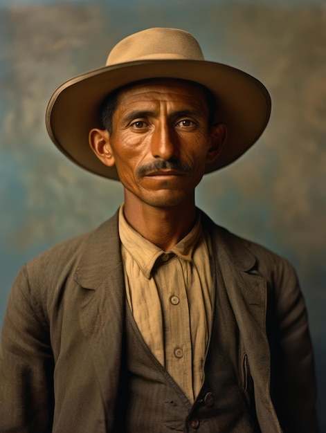 Antigua fotografía en color de un hombre mexicano de principios del siglo XX.