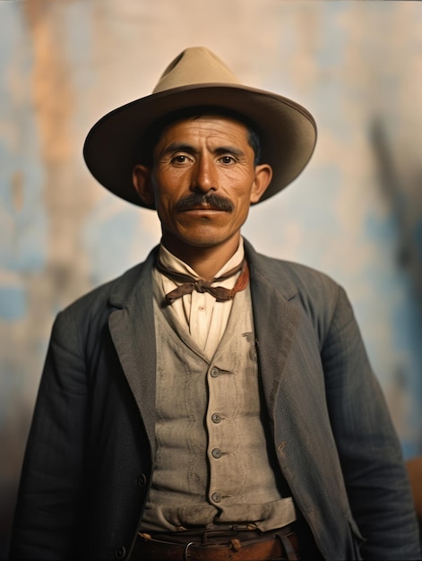 Antigua fotografía en color de un hombre mexicano de principios del siglo XX.