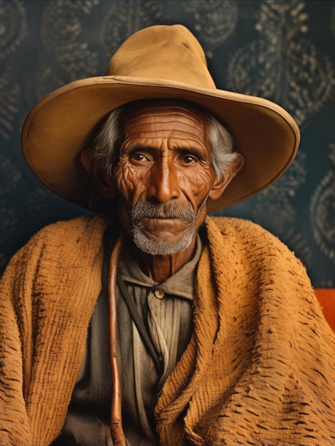 Antigua fotografía en color de un hombre mexicano de principios del siglo XX.