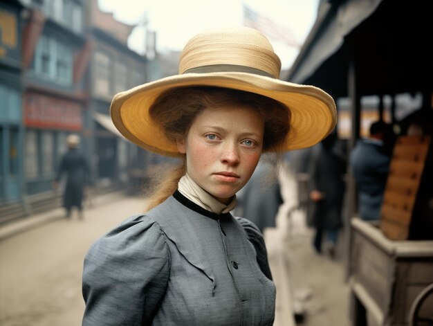 Foto una antigua fotografía en color de una mujer de principios del siglo xx.