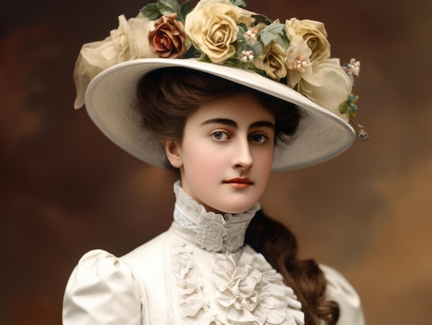 Una antigua fotografía en color de una mujer de principios del siglo XX.