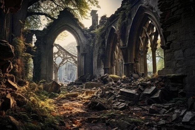 Foto la antigua iglesia atemporal es una ruina de piedra.