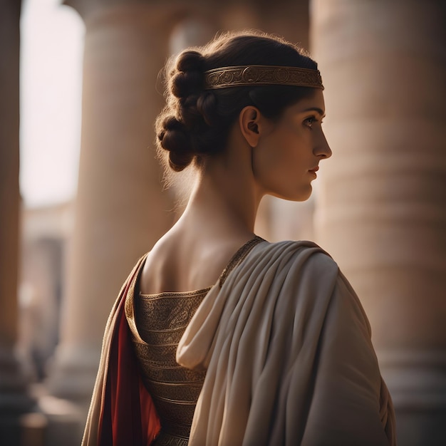 Foto antigua mujer hermosa con una tiara deambulando por la ciudad de roma