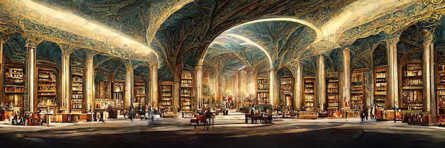 La antigua sala majestuosa de la biblioteca. Hermoso salón ceremonial con columnas y techos abovedados