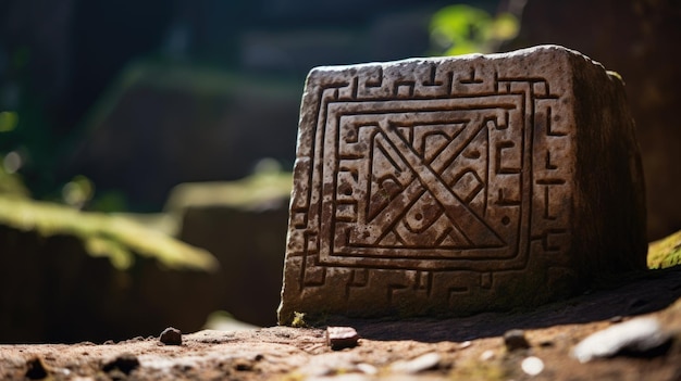 Foto antigua talla de piedra en la jungla ai