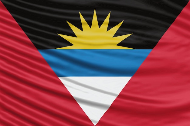 Antigua und Barbuda Flag Wave Close Up, Hintergrund der Nationalflagge