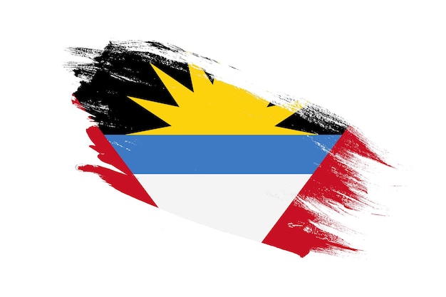 Antigua und Barbuda-Flagge mit Pinselstricheffekten auf isoliertem weißem Hintergrund