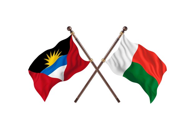 Antigua und Barbuda gegen Madagaskar zwei Länderflaggen Hintergrund