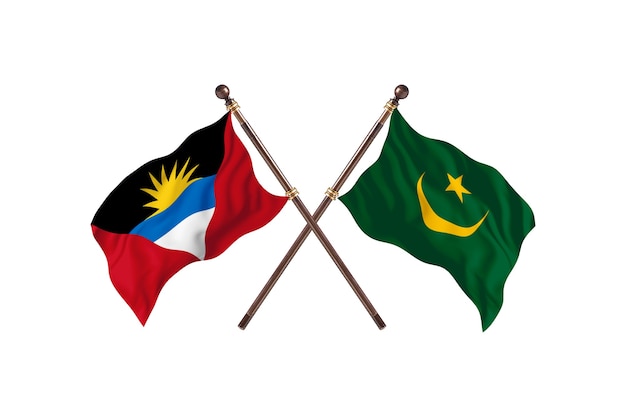 Antigua und Barbuda gegen Mauretanien zwei Länderflaggen Hintergrund