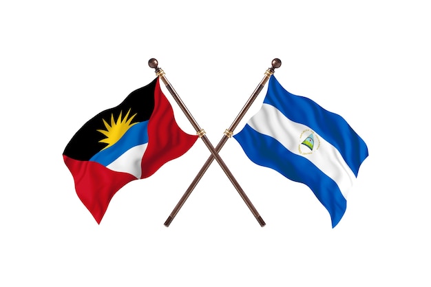 Antigua und Barbuda gegen Nicaragua zwei Länderflaggen Hintergrund