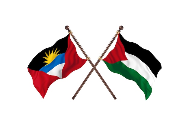 Antigua und Barbuda gegen palästinensische Zwei-Länder-Flaggen-Hintergrund