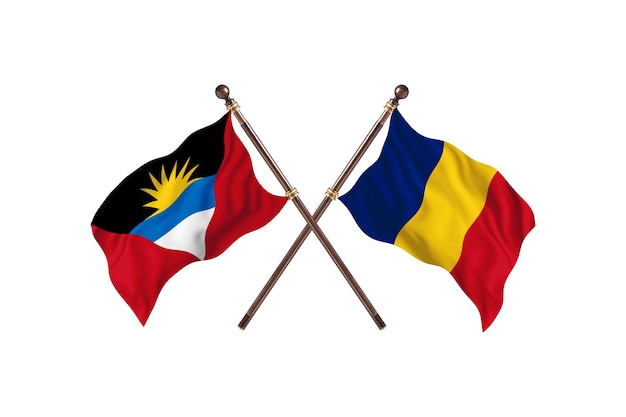 Antigua und Barbuda gegen Rumänien zwei Länderflaggen Hintergrund