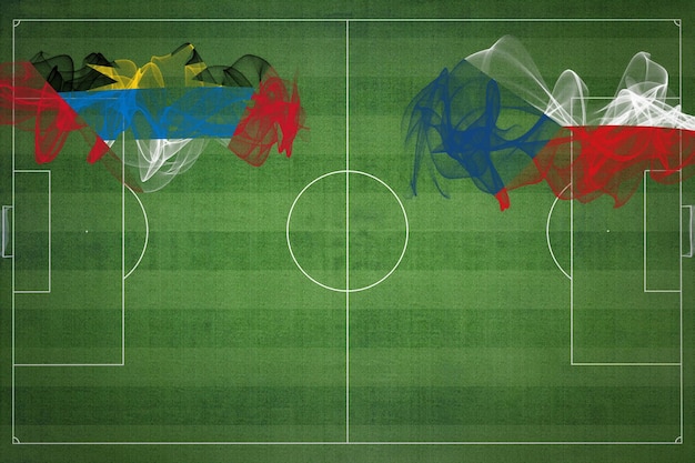 Antigua und Barbuda vs. Tschechische Republik Fußballspiel Nationalfarben Nationalflaggen Fußballplatz Fußballspiel Wettbewerbskonzept Kopierraum