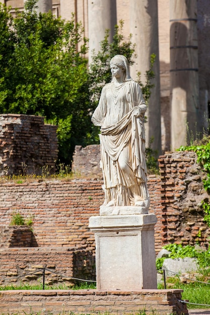 Foto antiguas ruinas de la casa de las vírgenes vestales en el foro romano de roma