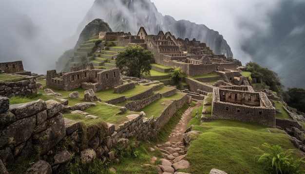 Antiguas ruinas de una civilización precolombina en un pico de montaña generado por la inteligencia artificial