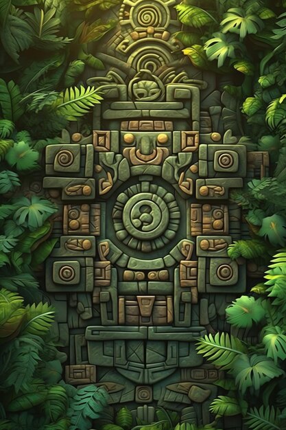 Foto antiguo altar de piedra con pilares en dibujos animados de la selva ilustración realista en 3d de la selva tropical