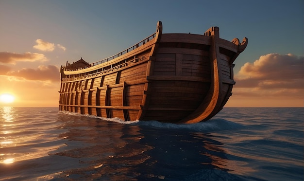 Un antiguo barco de madera navega por las olas