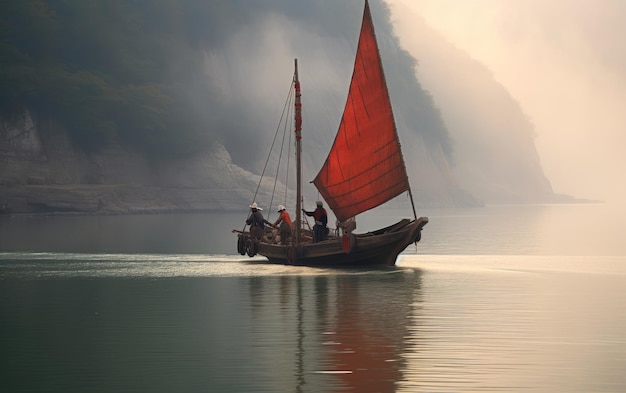Antiguo barco vikingo en el mar